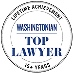 Logo Recognizing Greenspun Shapiro Ginsberg & Yang PC's affiliation with Washingtonian Top Lawyers Lifetime Achievement